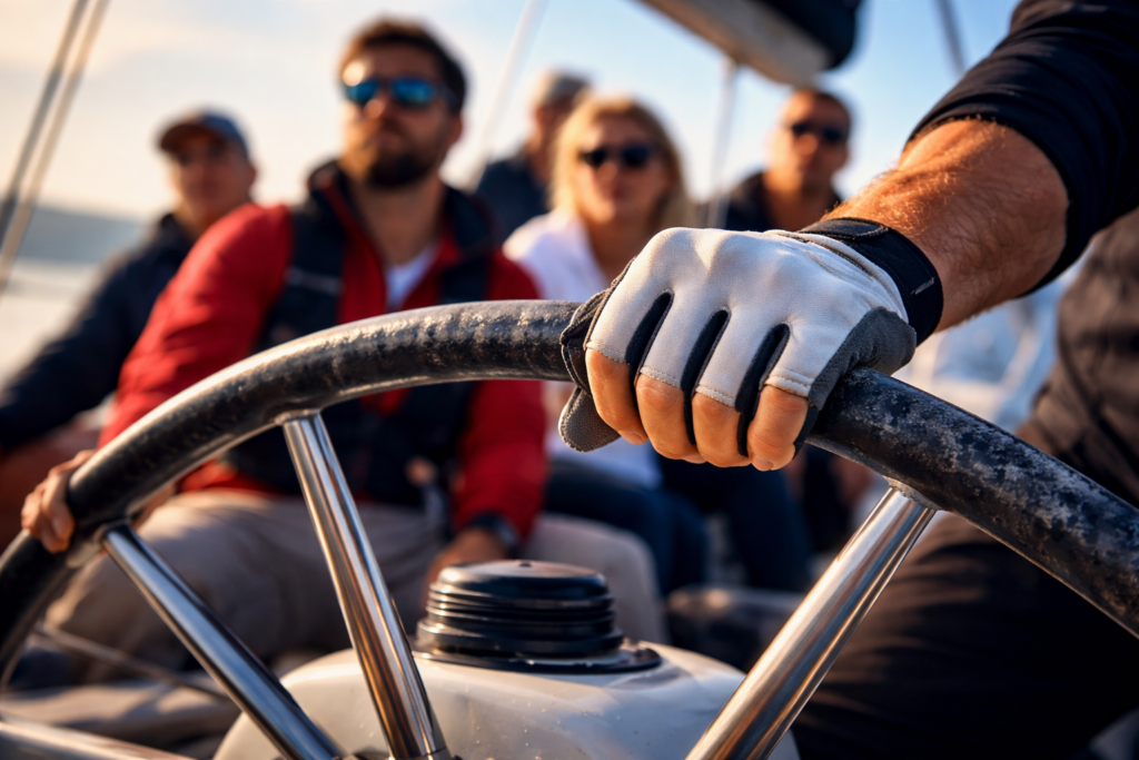 Entscheidungen unter Druck: Hand am Steuer beim Führungscoaching Segelboot